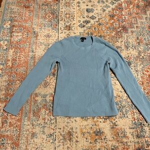 Lands End blue ribbed cotton sweater crewneck with sleeve button detail